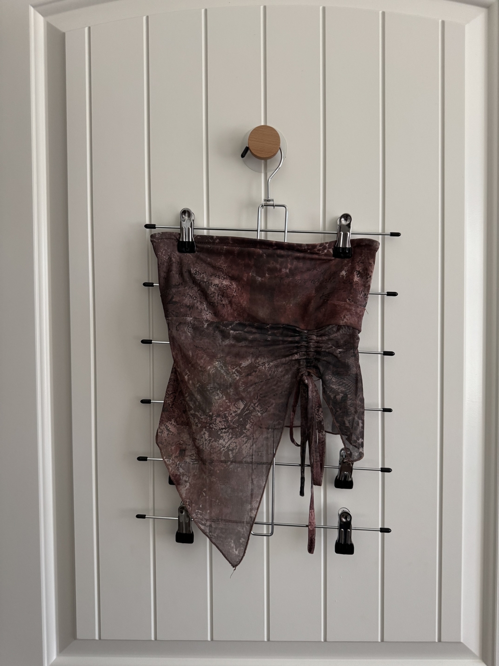 Edikted Sheer Ruched Asymmetrical Shirt in Mauve Brown
